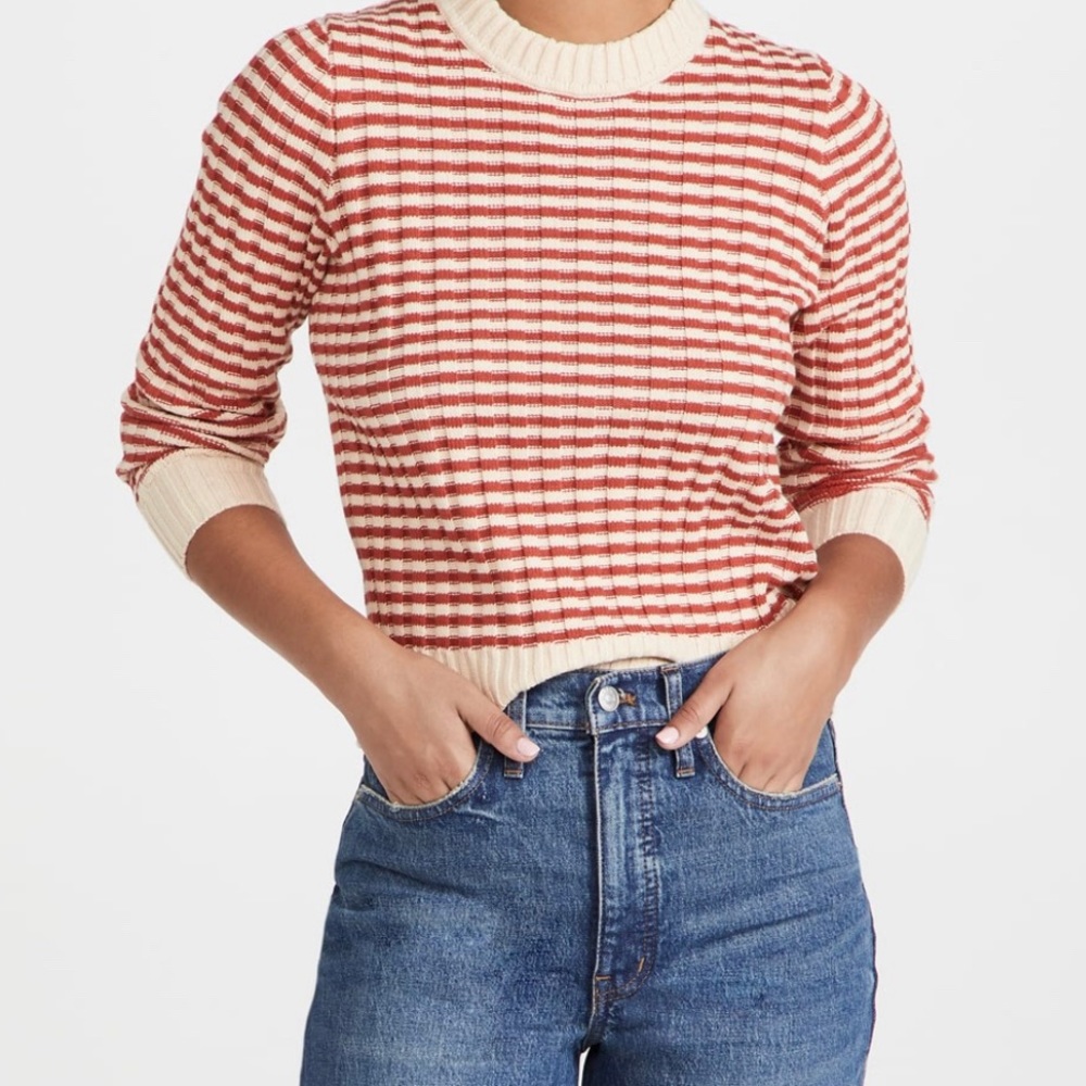 THE GREAT Mini Striped Shrunken Pullover in Scarlet Stripe